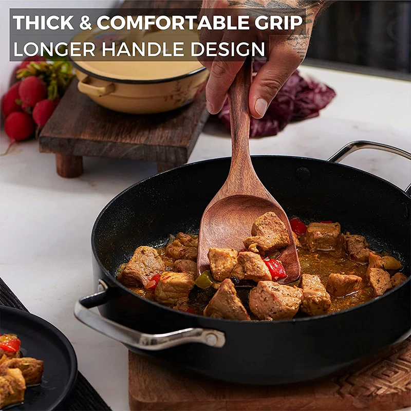 Natural Teak Cooking Spoon Scoop Kitchen Wooden Spatula Non-stick Utensils Set For Cooking With Hanging Hooks Cookware Tool