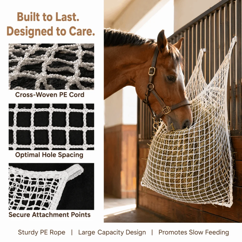 PE Woven Rope Forage Net Bag Large Capacity Mesh Hole Design Slow Feed Forage Net Durable White Forage Woven Bag Horses
