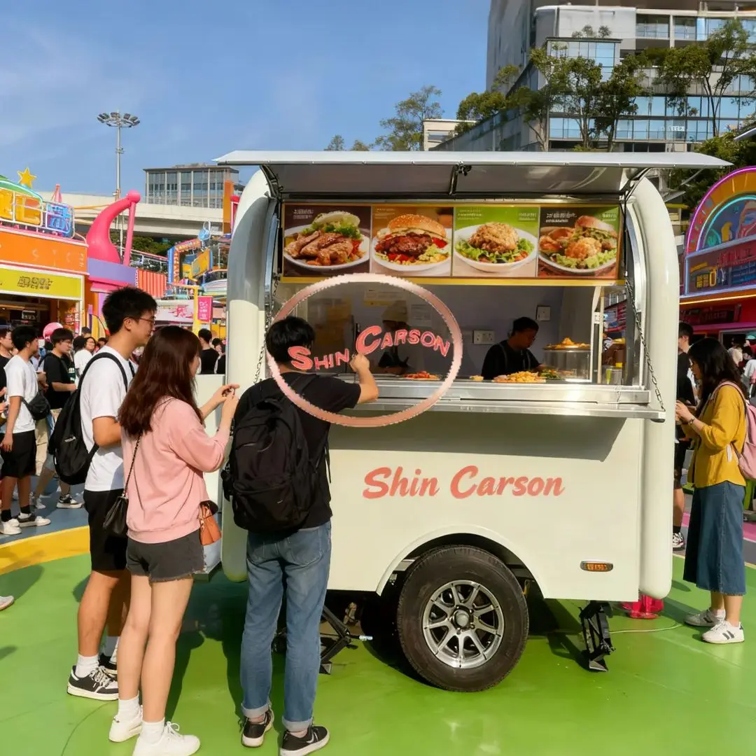 

Stainless Steel Mobile Food Truck Catering Trailer with Sink Utility Outlets Street Food Cart for Outdoor Events