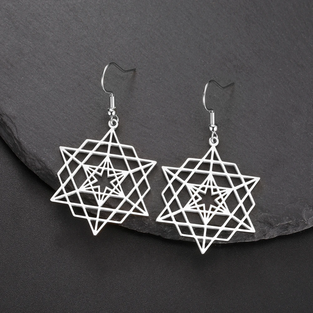 Dawapara  Star Tetrahedron Pendant Hexagon Merkaba Earrings Sacred Geometry Spiritual Jewelry Stainless Steel Yoga Gift