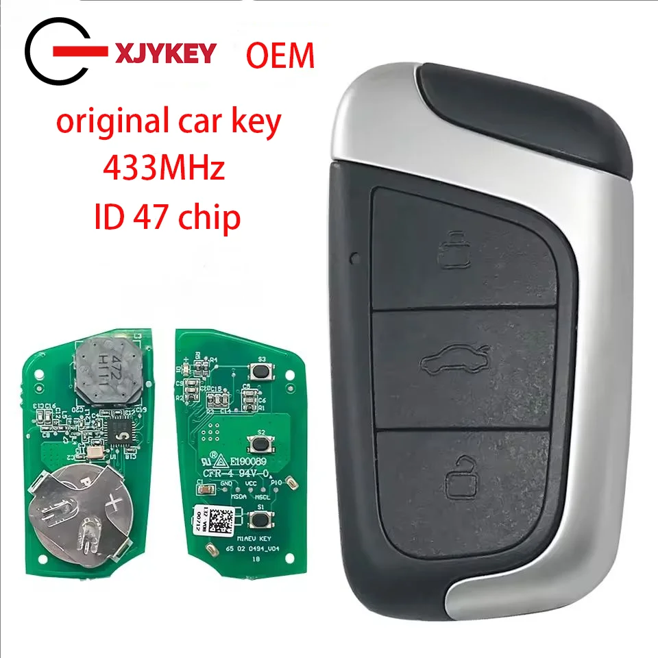 

XJY 3 Buttons New Energy Original Smart Remote Key For Chery EQ1 Little Ant 433MHZ FSK ID47 Chip HITAG3 Chip With LOGO