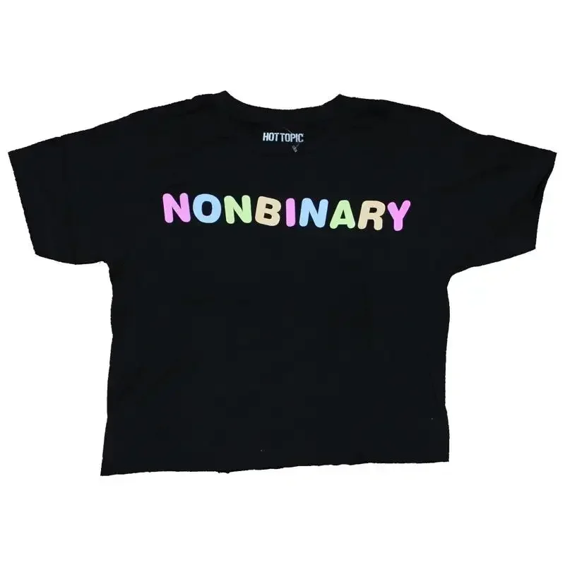 Nonbinary Crop Top T Shirt Colorful Word Logo
