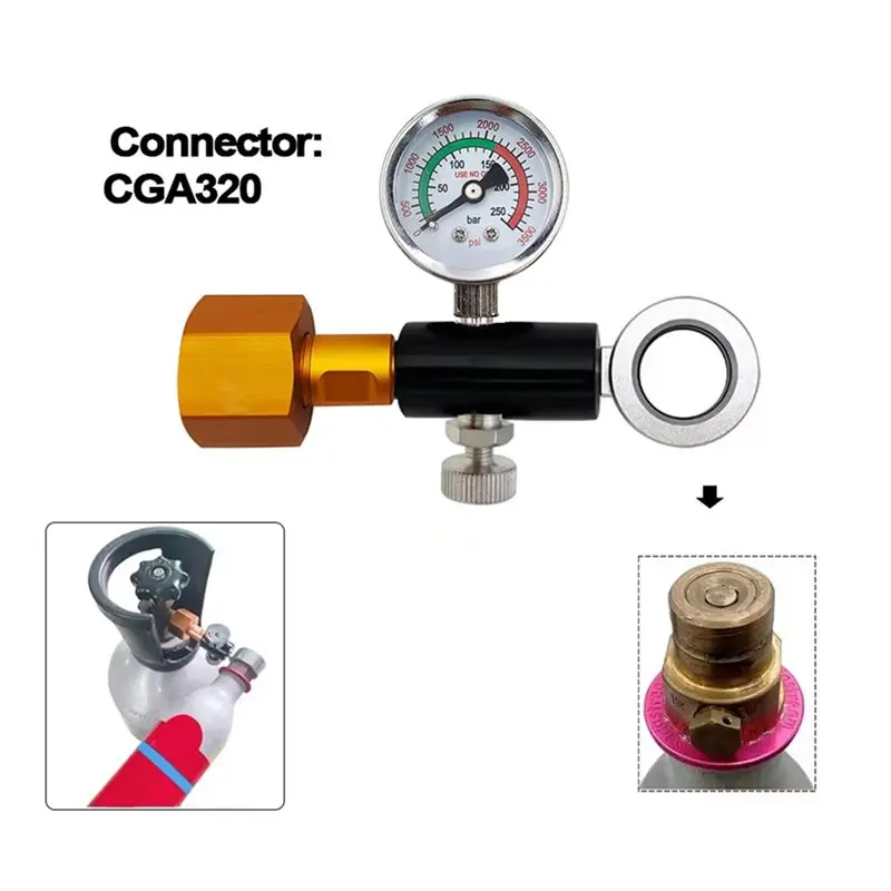 AAAF For Sodastream Quick Connect Cylinder Refilling Adapter With 3500 Psi Pressure Gauge Works W21.8/CGA320 CO2 Tanks