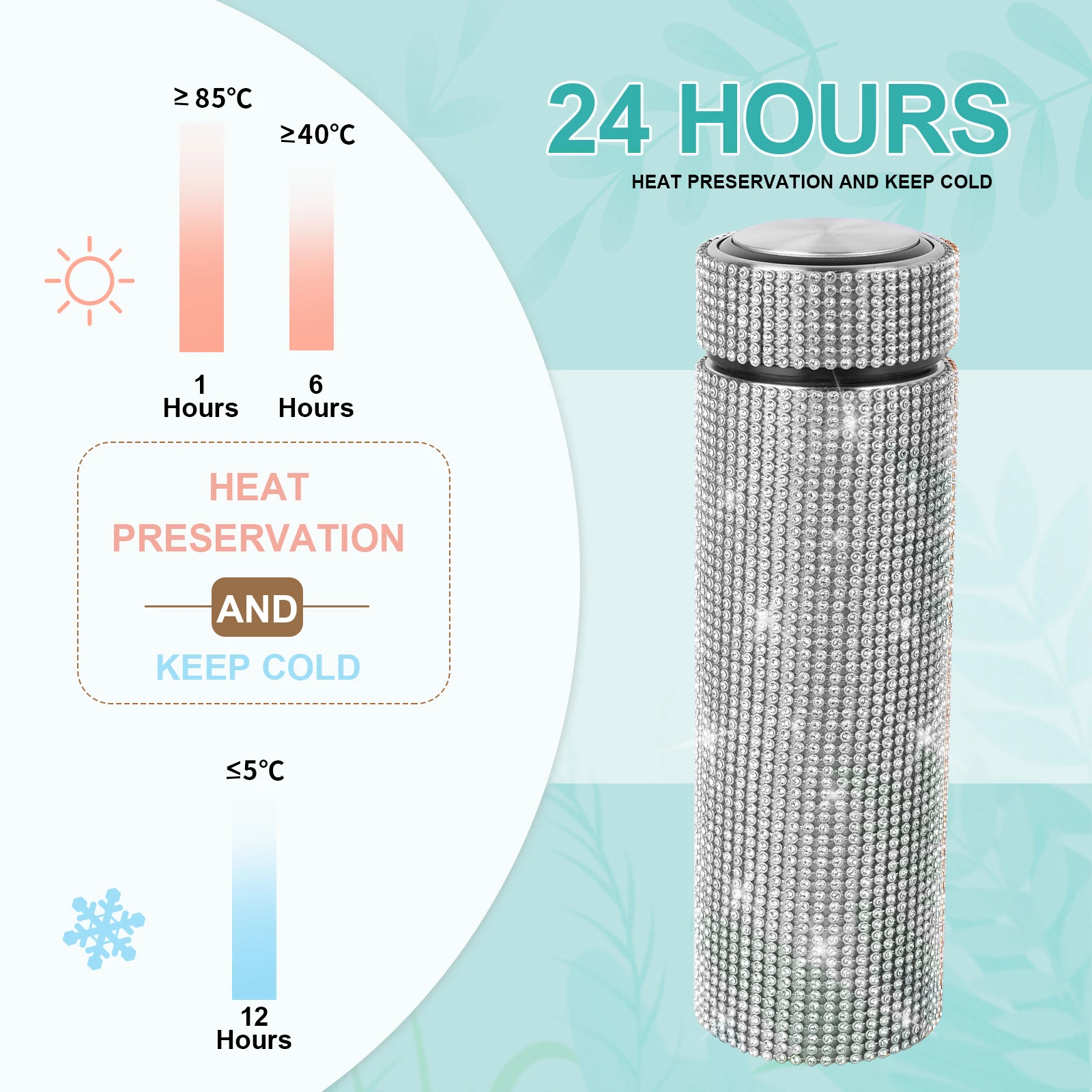 500ml Stainless Steel Bottles Vacuum Flasks Bling Drink Water Bottle Insulated Cup Travel for Girls Gift