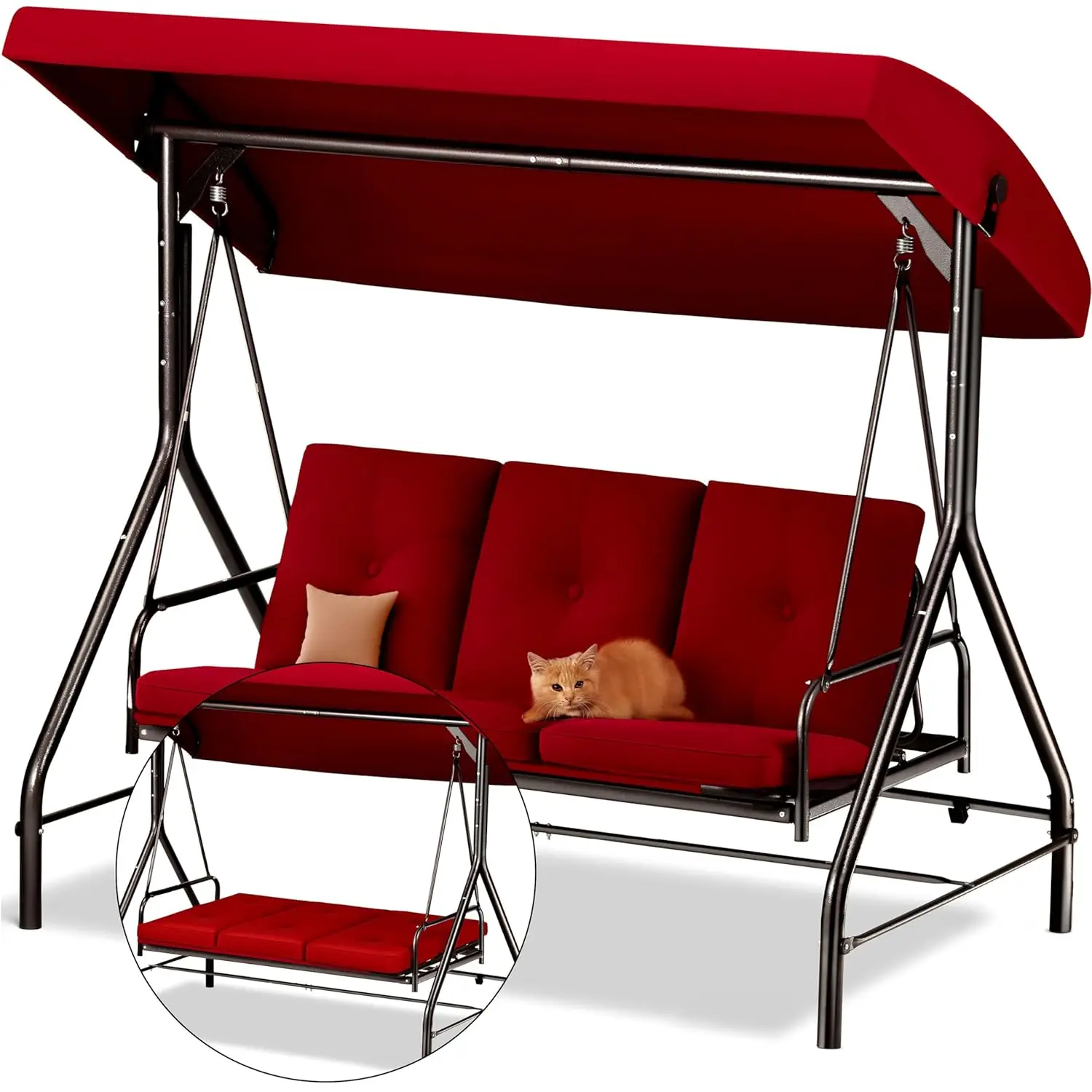 

Садовые качели-диван на 3 места с навесом для взрослых, трансформируемые в кровать-глайдер, с толстыми съемными подушками, на заказ