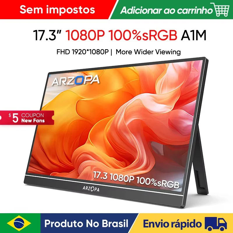 Monitor Portátil Arzopa 17,3 polegadas 1080P FHD IPS 100% sRGB de Metal