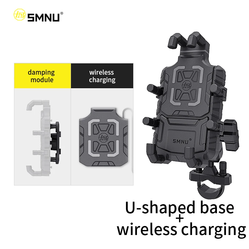 SMNU Motorcycle Mobile Phone Bracket Wireless Charger Aluminum Alloy Base 360 ° Rotation Shockproof Waterproof Bike Phone Holder