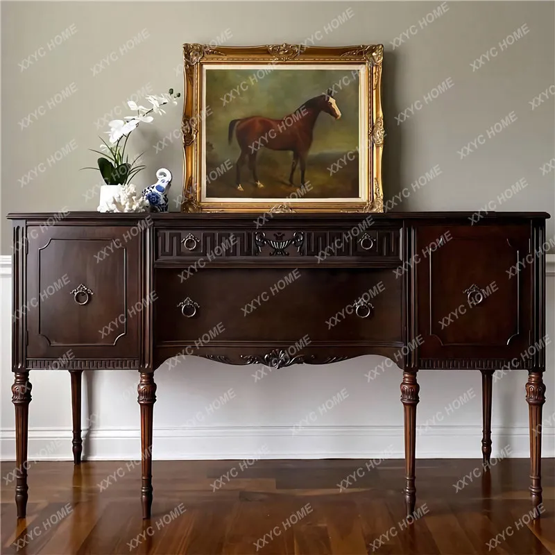 Retro solid wood entrance table villa high-end strip case locker small apartment entrance cabinet foyer cabinet