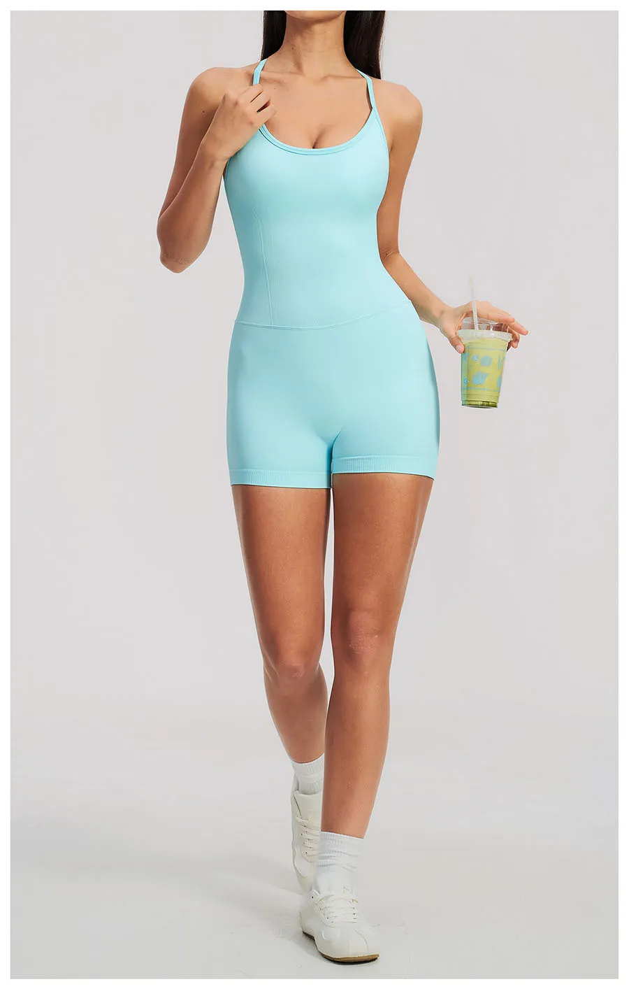 Yoga-Sets Nahtlose Gym-Jumpsuits Damen Einteiliger Sport-Bodysuit Overalls Aktivbekleidung Fitness-Trainingskleidung Kurze Outfits – Detail 16