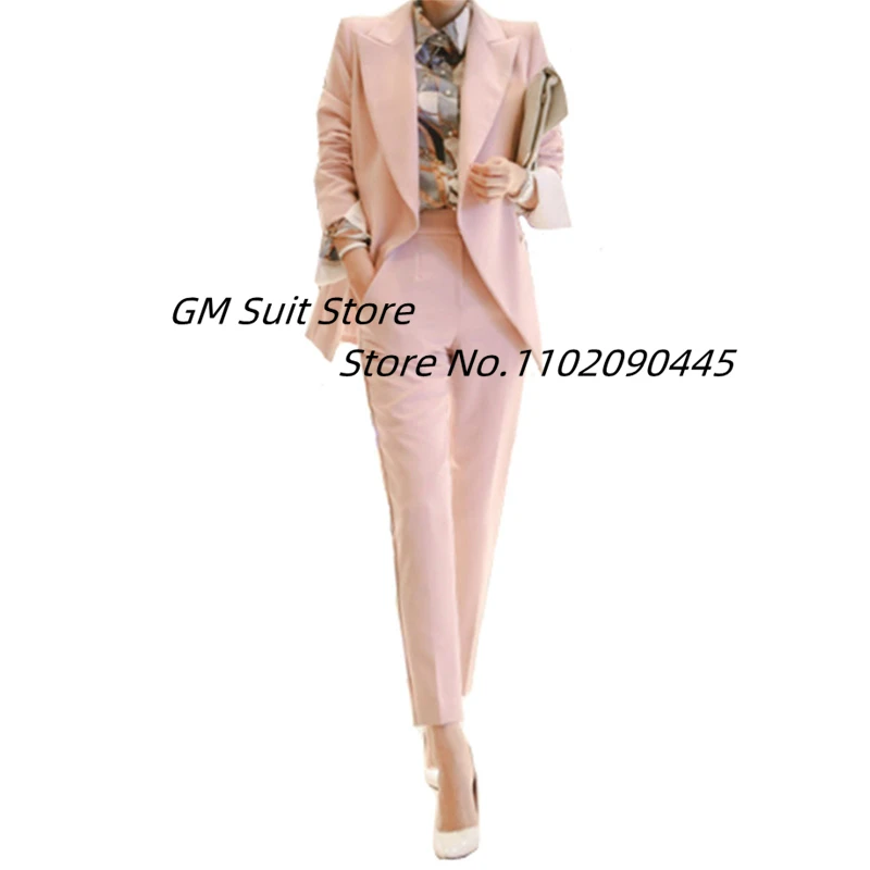 Women's Suit Blazer And Pants 2 Pieces Peak Lapel Fashion Lady Jacket Wedding Groom Tuxedos