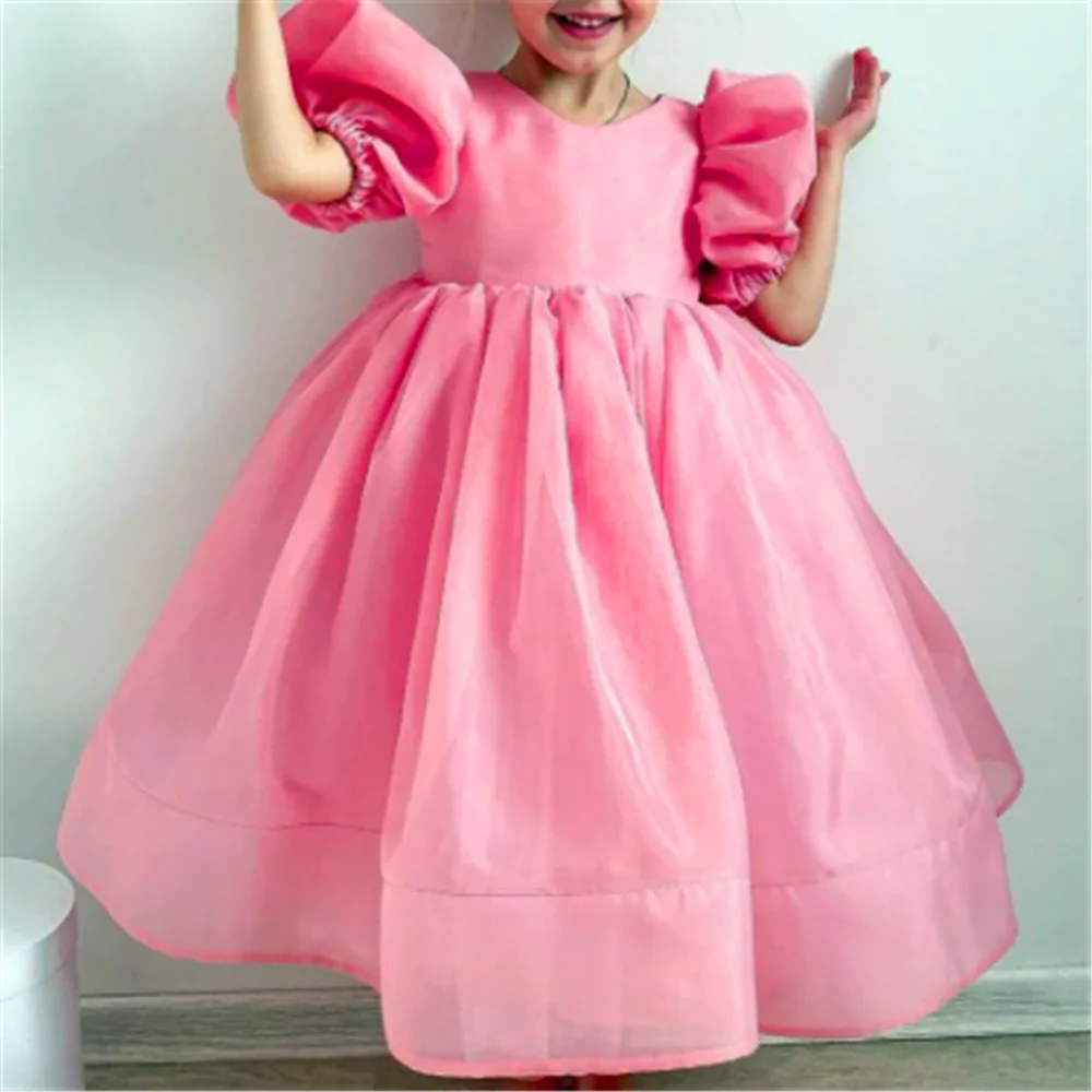 Lovely Pink Angel Sleeveless Loose Lace Flower Girl Dress Princess Ball First Communion Dresses Surprise Birthday Present