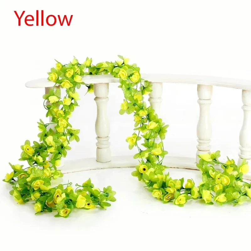 MissDeer 230cm Roses Artificial Silk Flowers Ivy Vines Green Garland Home Wedding Garden Christmas Branch Decoration Wall Hangin