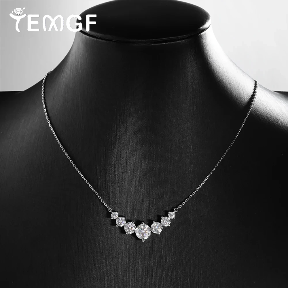 

TEMGF Moissanite/Zircon Necklace S925 Sterling Silver 18K Plated for Women Wedding Elegant Fashion Fine Jewelry Love Gifts