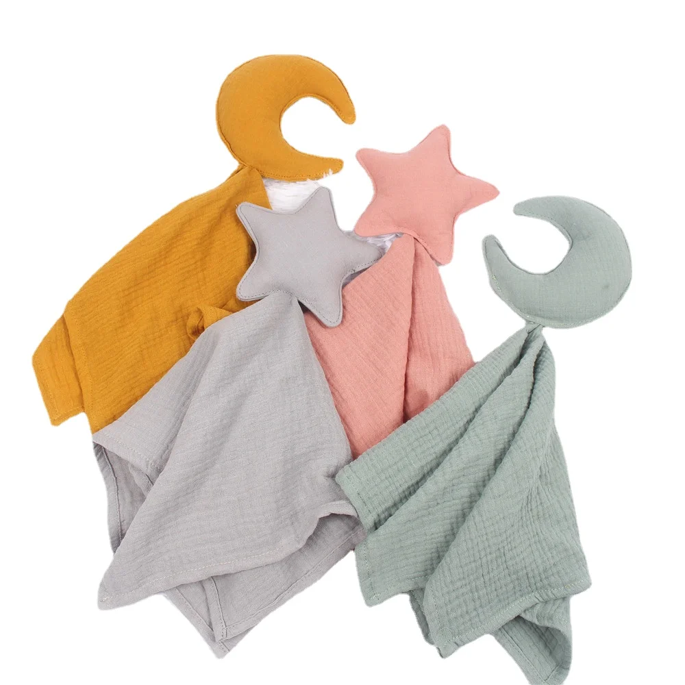 

40*40cm Muslin Bamboo Cotton Moon Star Blanket Bibs Baby Newborn Gauze Washcloth Solid Burp Cloths Comfort Towel dropshipping