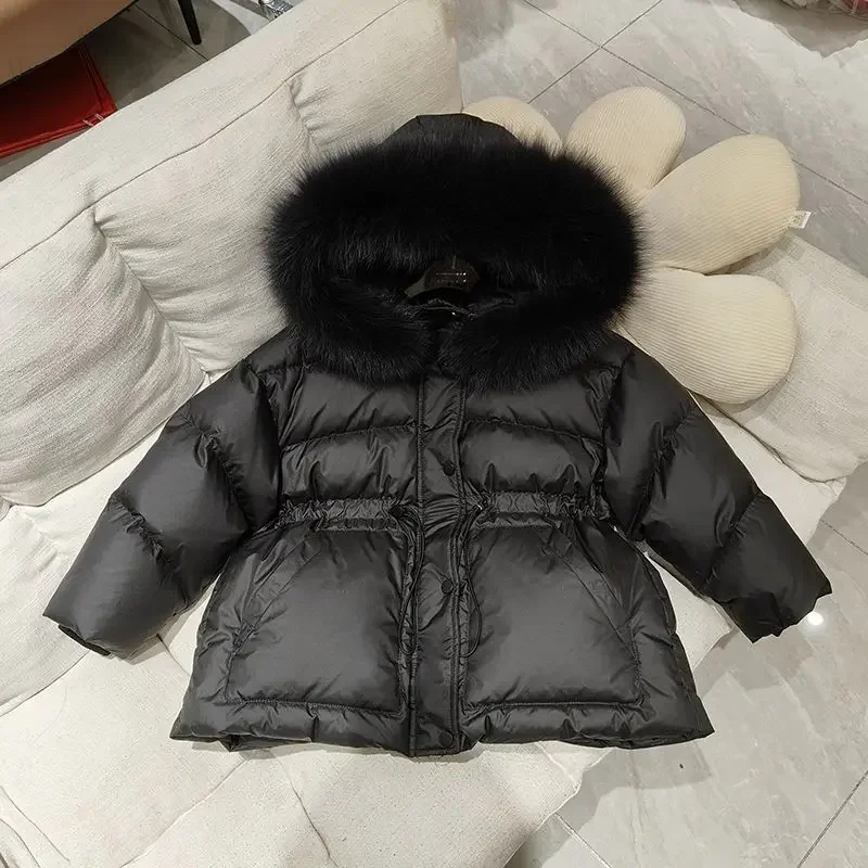 2024 Girls Down Cotton Jacket Korean Fashion Winter Clothing Cotton Jacket Hooded Thick and Warm Cotton Jacket