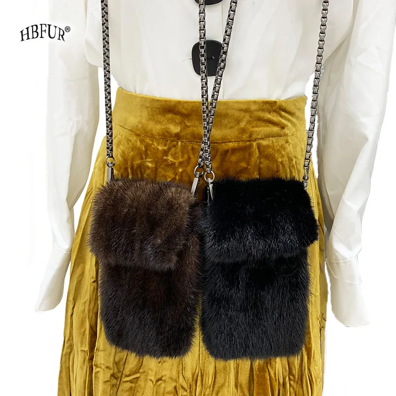 Mink Fur Bolsa de Telefone Móvel para Mulheres, Mini Bolsa Crossbody Feminina, Bolsas Penduradas no Pescoço, Designer de Moda de Luxo