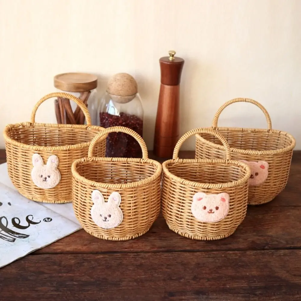 Imitation Rattan Woven Storage Basket with Handle Kitchen Ginger Garlic Egg Wall Hanging Basket