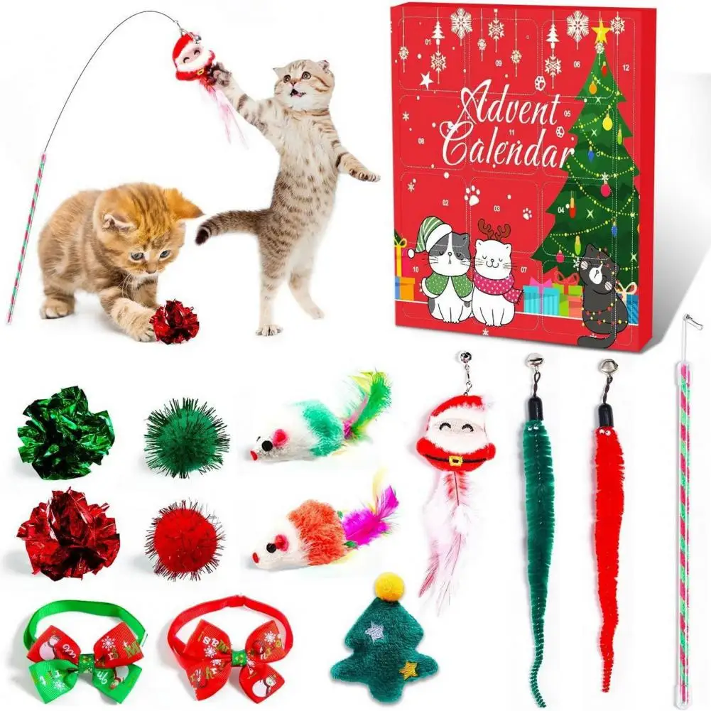 Advent Calendar for Cats with Bells Knots Christmas Cat Advent Calendar with Teasing Toys Bow Tie Collars for 24 for Pets