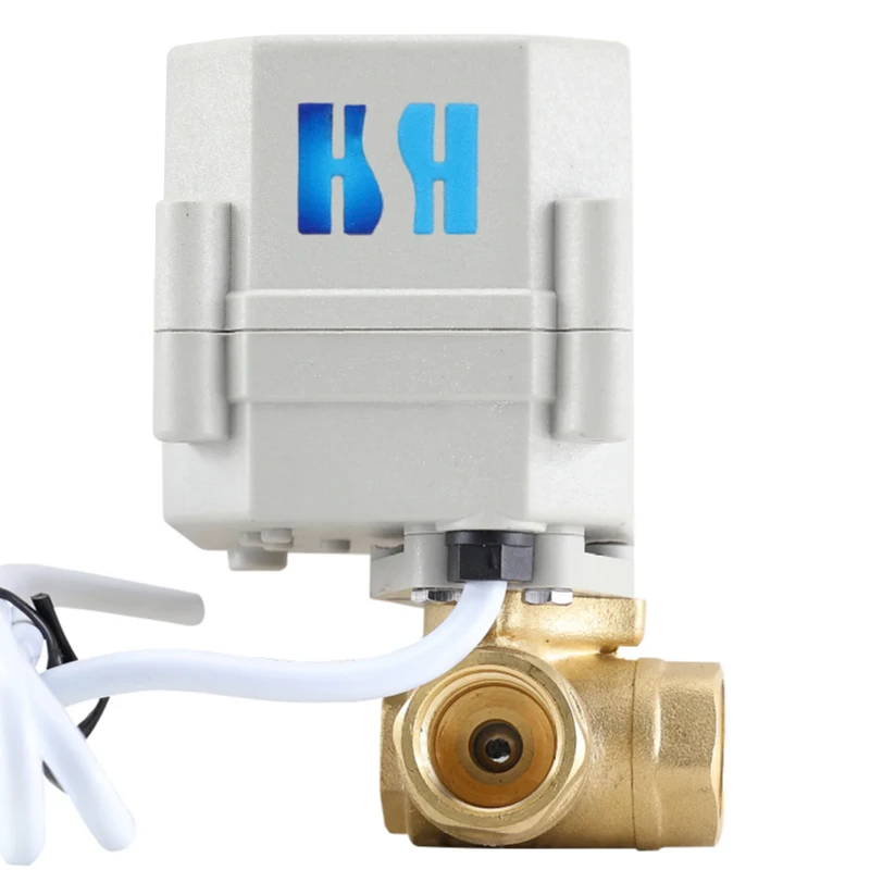 3/8“ 3 Way L-type Electric Ball Valve DC5V/12V/24V Reduce Bore BSP 5 Wires Switching Control Ball Valve Position Feedback