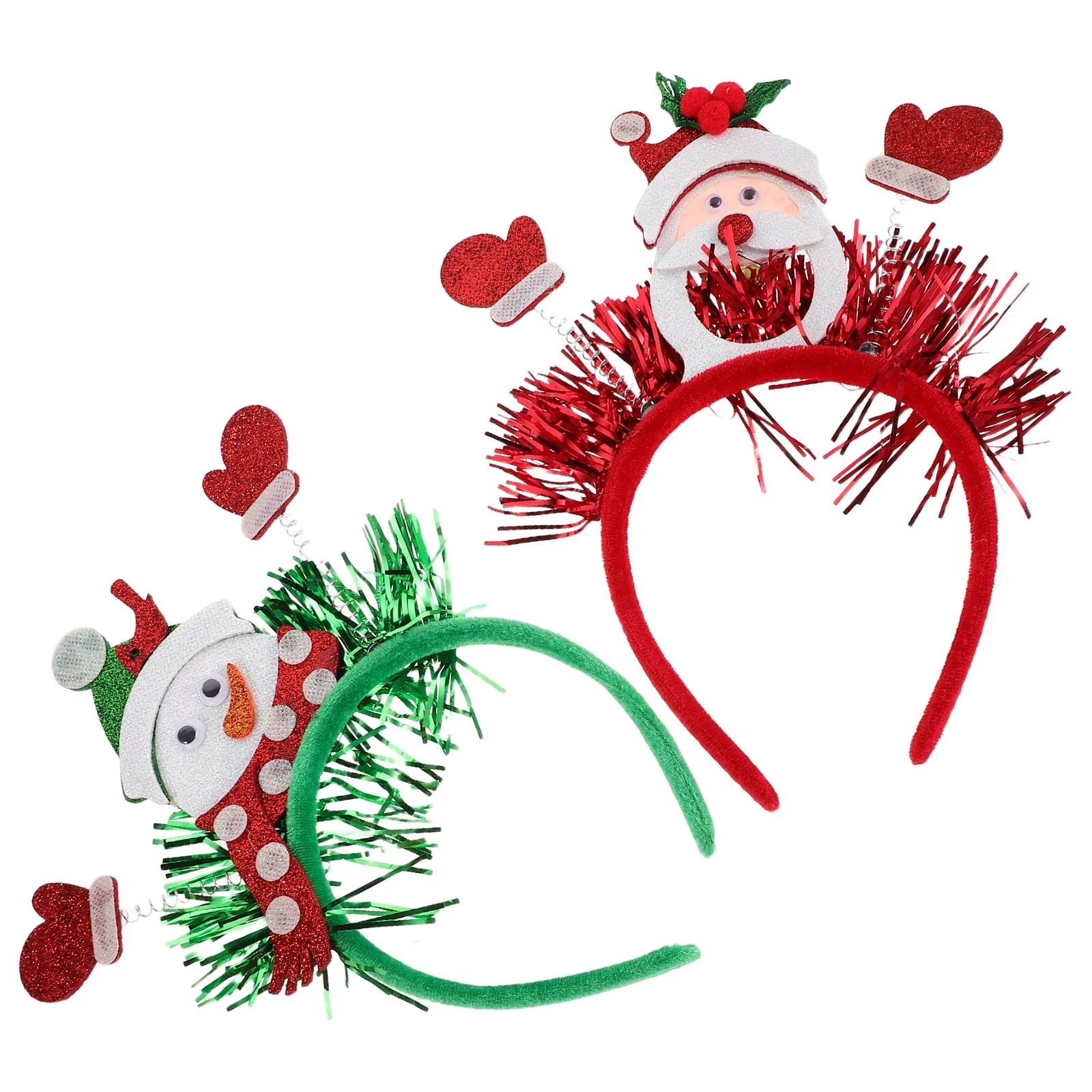 

2Pcs Xmas Headbands Santa Snowman Bopper Tinsel Holiday Party Hair Hoop Christmas Photo Booth Props Festive Headwear Supplies