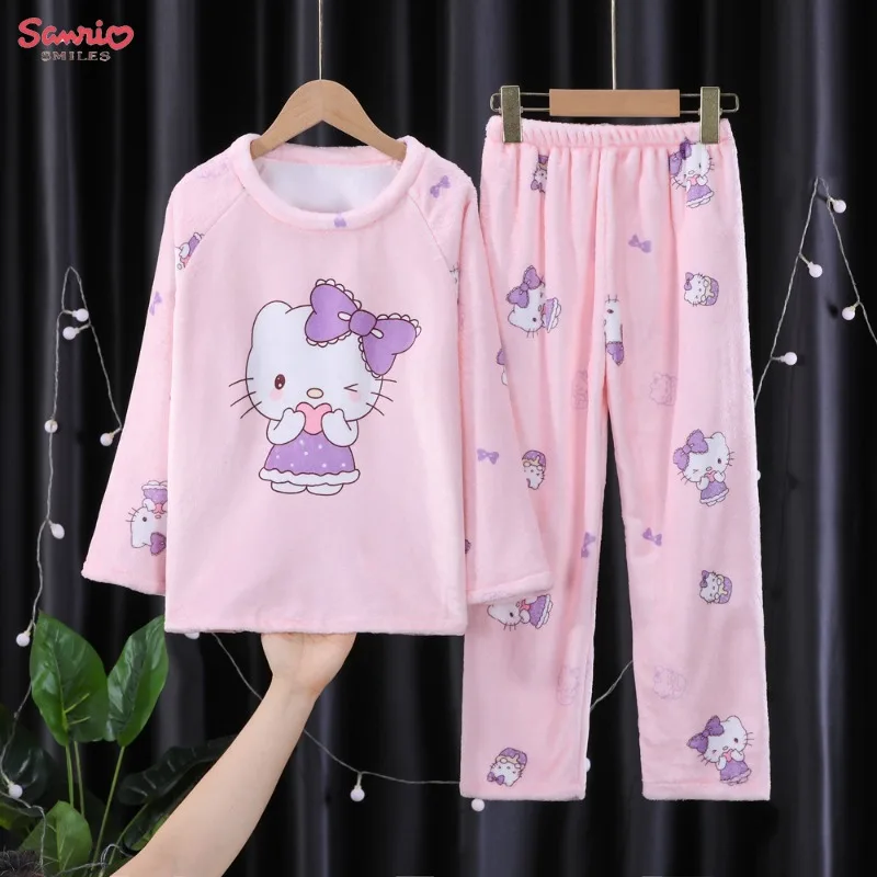 

Sanrio Hello Kitty Autumn Girl Clothing Kuromi Children My Melody Flannel Cartoon Pajama Casual Anime Long Sleeved Pyjama Winter