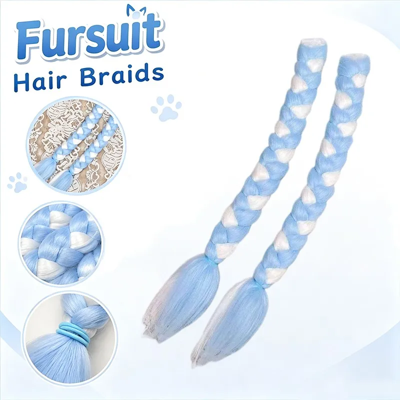 1Pair Fursuit Kigurumi Twist Braid Hair Head Accessories Handmade DIY Material Part Braiding Hair Crochet Cosplay Accessories
