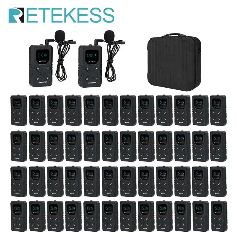 

Retekess TT117 FM Tour Guide System 2 Transmitters 48 Receivers Storage Bag Wireless Voice Guide For Church Excursion Factory