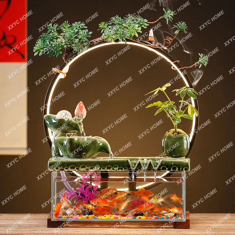 Water Fish Tank Circulating Oxygen Square Living Room Small Desktop Ultra-White Glass Ceramic