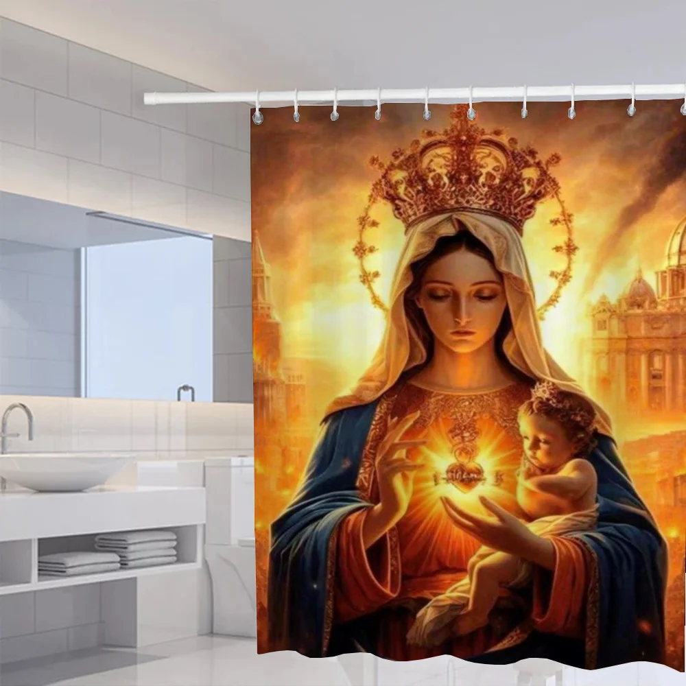 Virgin Mary Anti-mold Waterproof Shower Curtain for Bathroom Accessories Set Curtains Bath Fabric the Opaque Washable Products