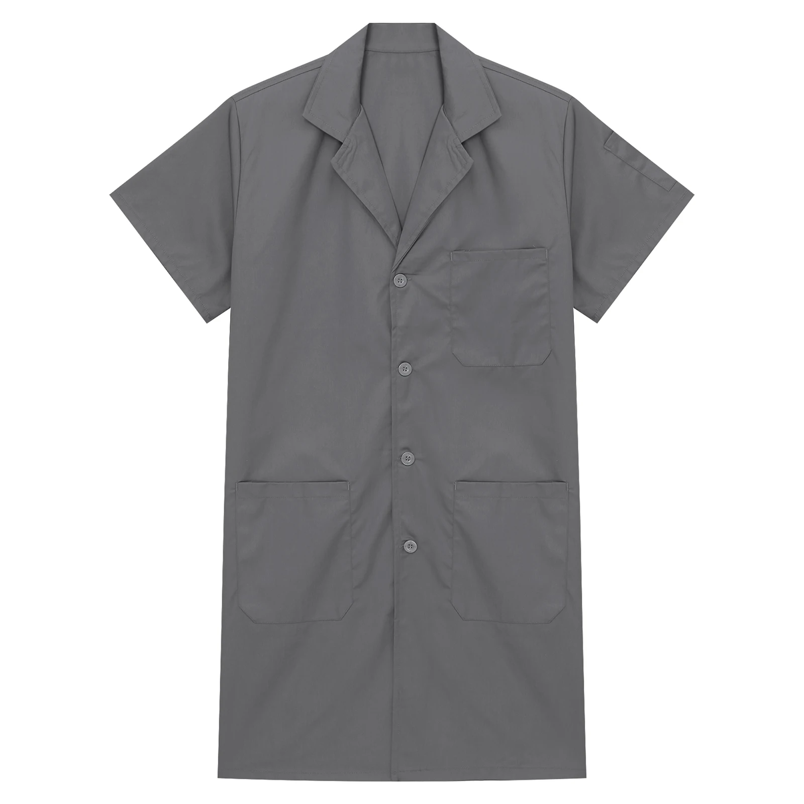 Unisex Mens Womens Wear Resistant Work Coat V Neck Short Sleeve Front Button Up Pockets Dustproof Jacket Lab Coat for Workshop