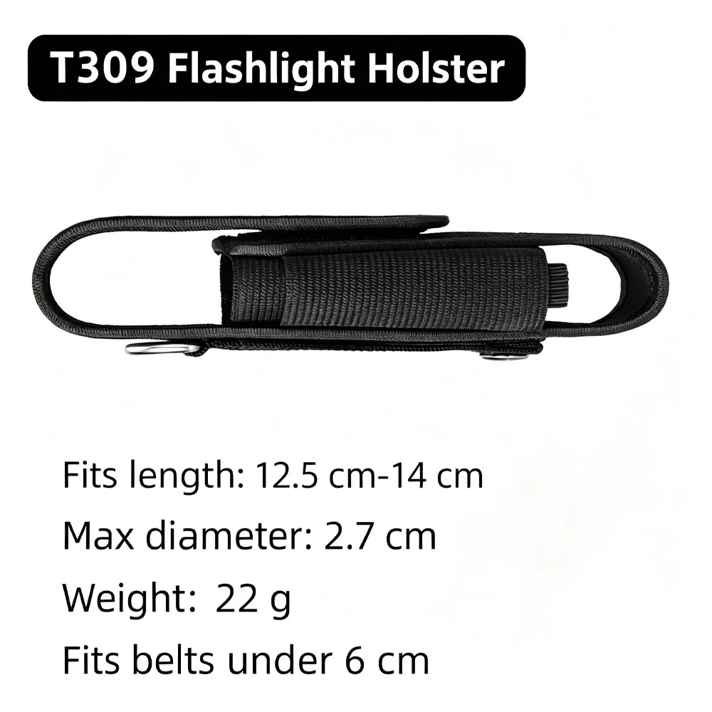 T309 Tactical Flashlight Pouch Thick Nylon Torch Holster Waist Belt Holder EDC Tool Carry Case for Outdoor Camping Hunting