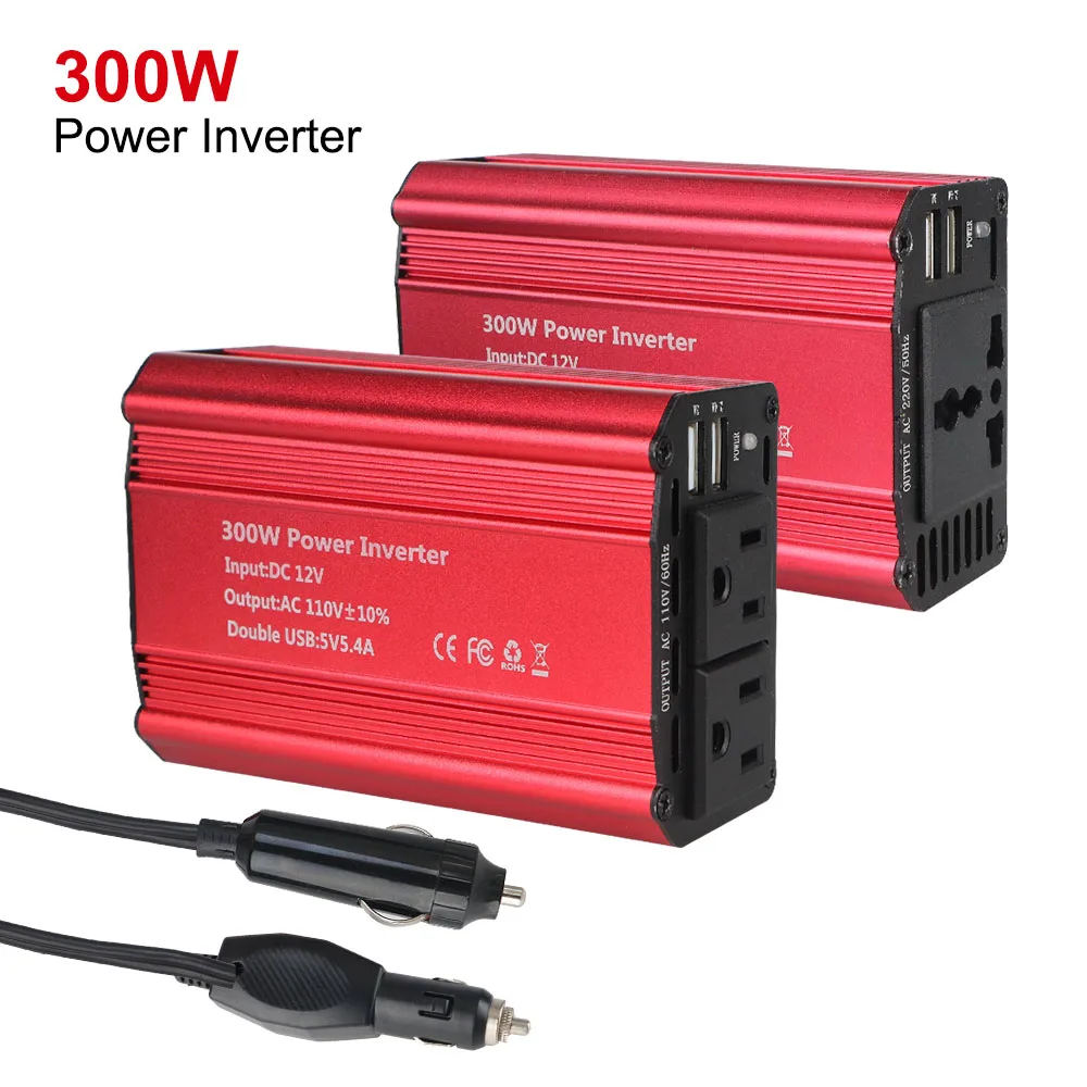 

Portable Power Inverter 300W Vehicle-mounted Household Converter DC 12V To 110V 220V Car Inverter Cigar Lighter Adapter