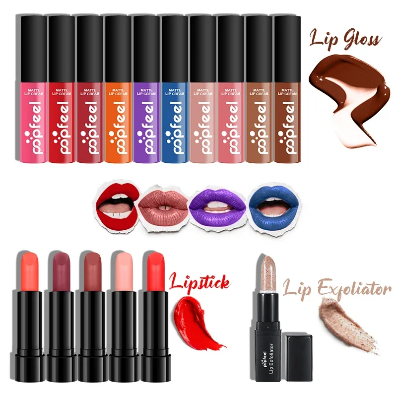 POPFEEL ALL IN ONE Makeup Kit Set Long Lasting Lip Stick Nude Tint Pen Waterproof Makeup Cosmetic Pigment Batom Lip Plumper