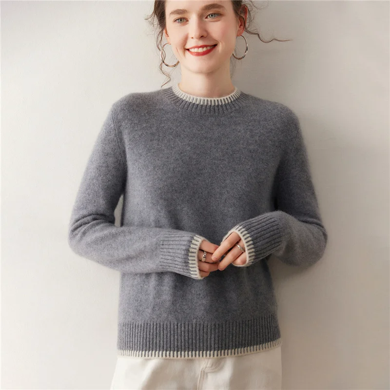 เสื้อสเวตเตอร์คอโอผู้หญิง ผ้าแคชเมียร์ 100% สไตล์วินเทจ สำหรับฤดูใบไม้ร่วงและฤดูหนาว เสื้อถักไหมพรมอุ่นๆ แบบพื้นฐาน สวมใส่สบาย