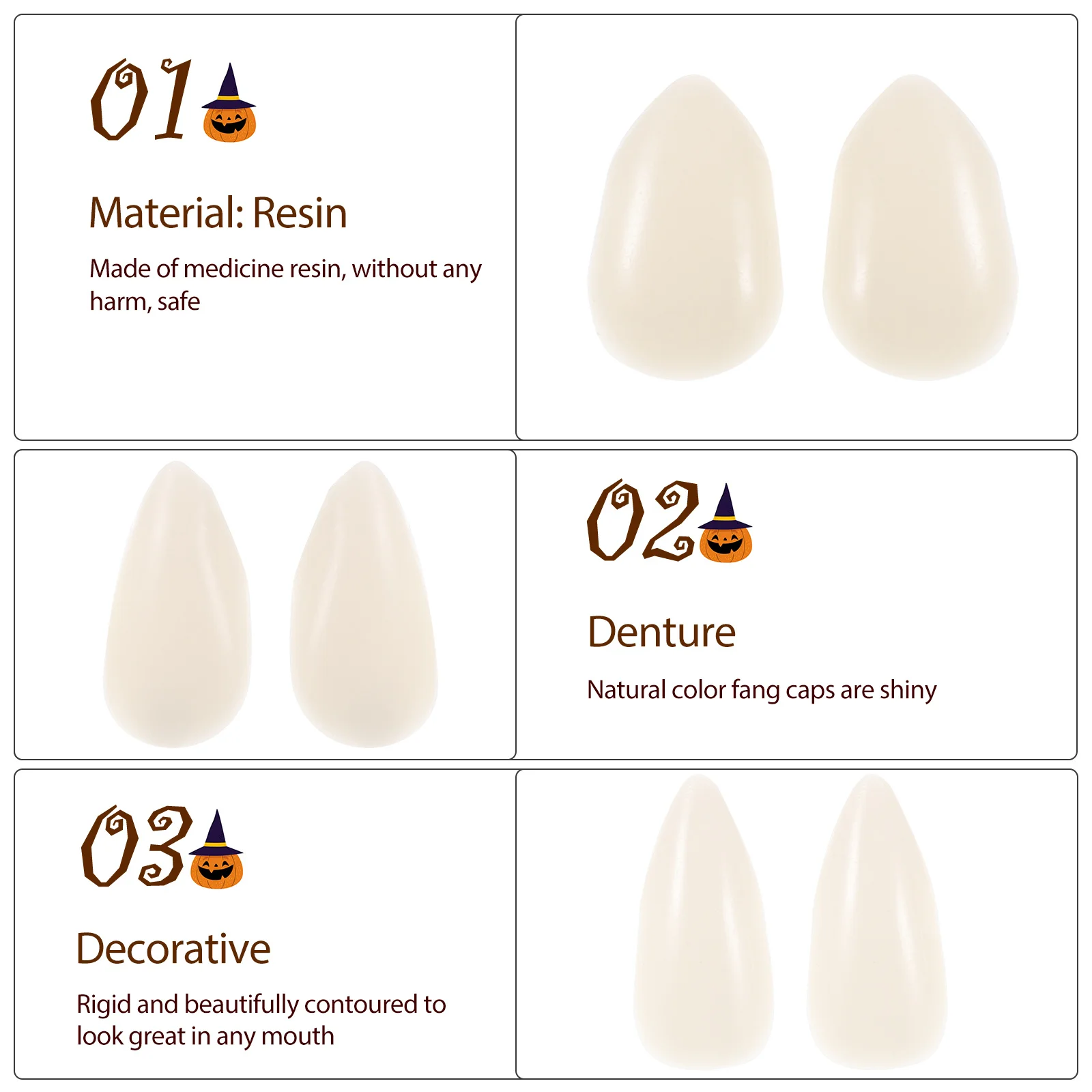 Zęby wampira nakładki 13mm 15mm 17mm realistyczne kły na Halloween cosplay rekwizyty imprezowe sztuczne protezy nowość