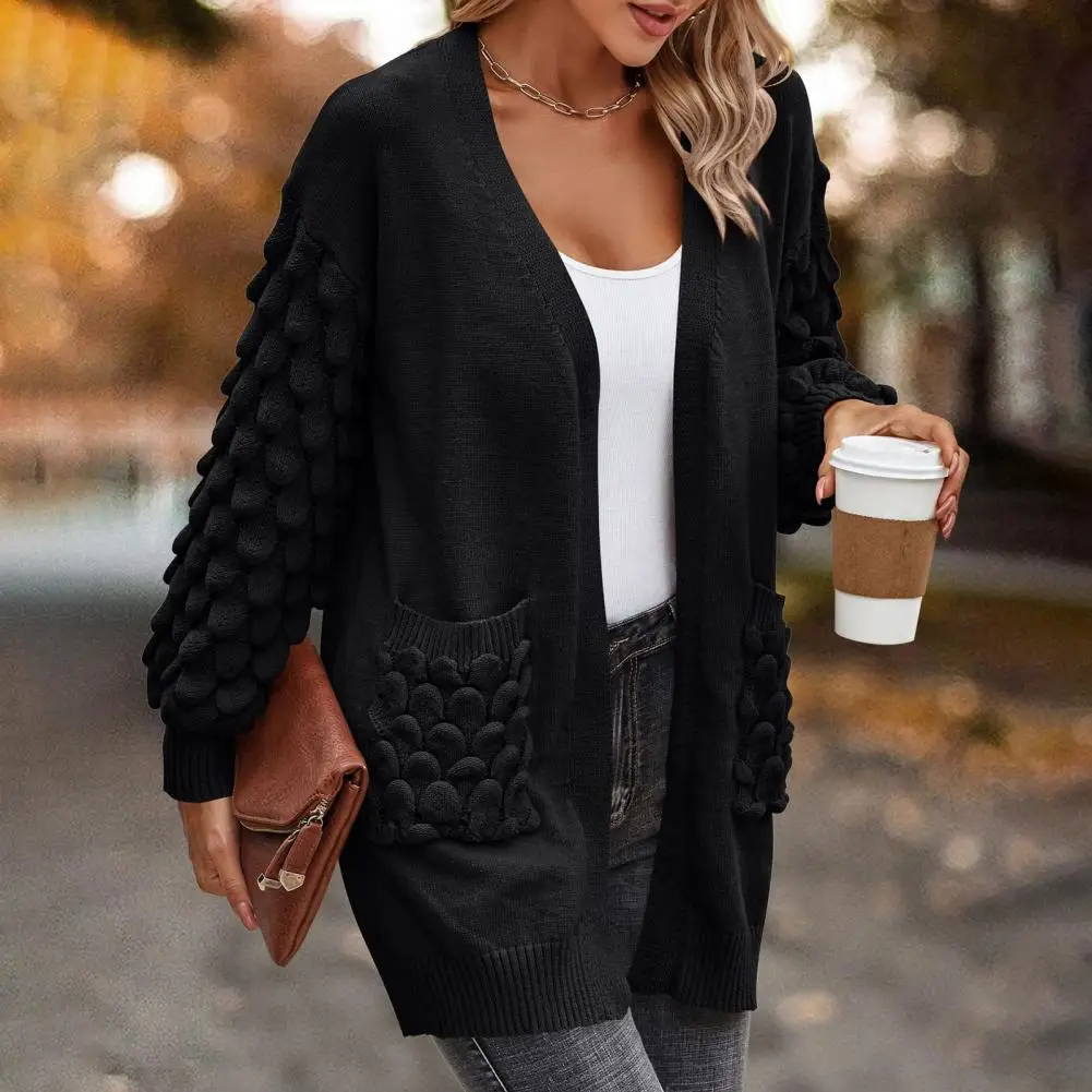 

Women's Cardigan Sweaters Coat Knitted Cardigan Loose Pocket Mid Length Applique Elastic Oversized Winter Coats Outerwear