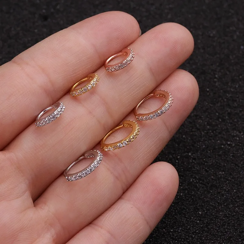 1PC 20G 0.8mm*6mm 8mm Vintage Ear Piercing Earring Zircon Nasal Septum Nostril Ring Cartilage Hoop Piercing Fashion Body Jewelry