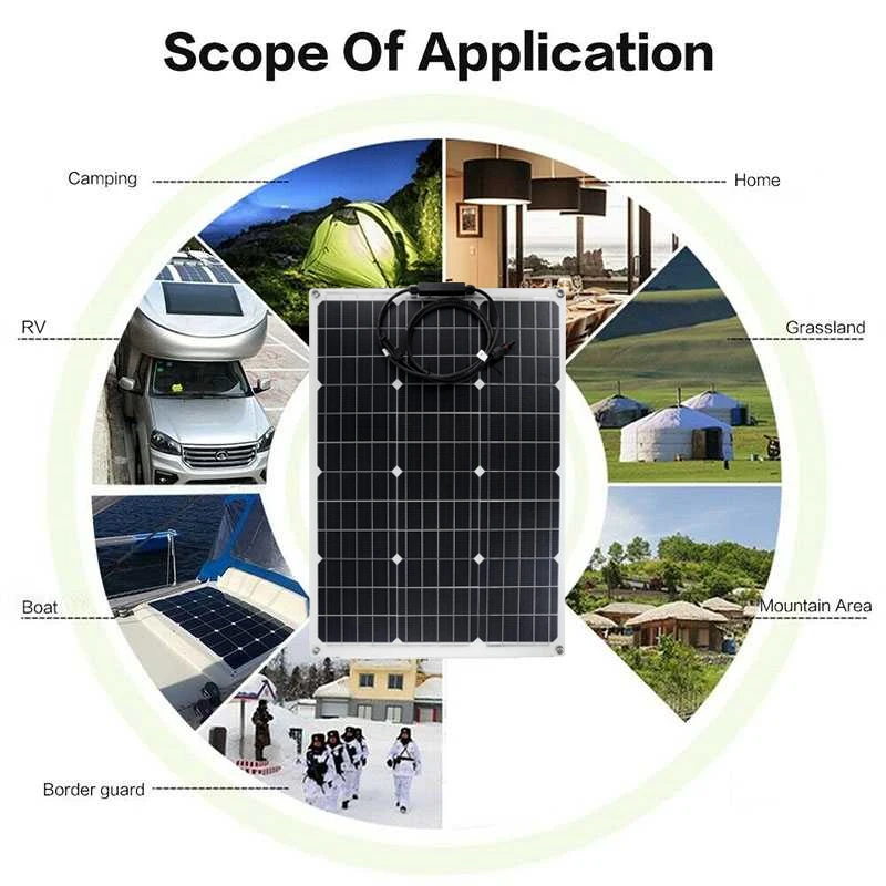 150W/300W Solar Panel 18V Semi-flexible Monocrystalline Solar Cell DIY Cable Waterproof Outdoor Car RV Rechargeable Power System