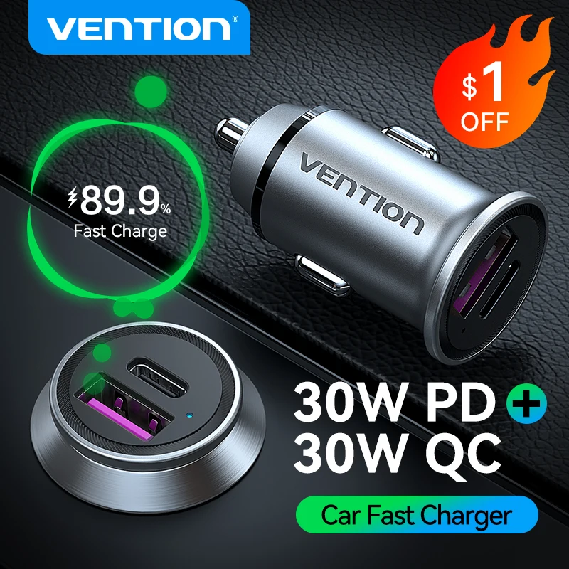 Vention 30 واط شاحن سيارة USB نوع C شحن السيارة سريع شحن سريع PD3.0 QC4.0 QC3.0 SCP FCP AFC لشاومي هواوي آيفون