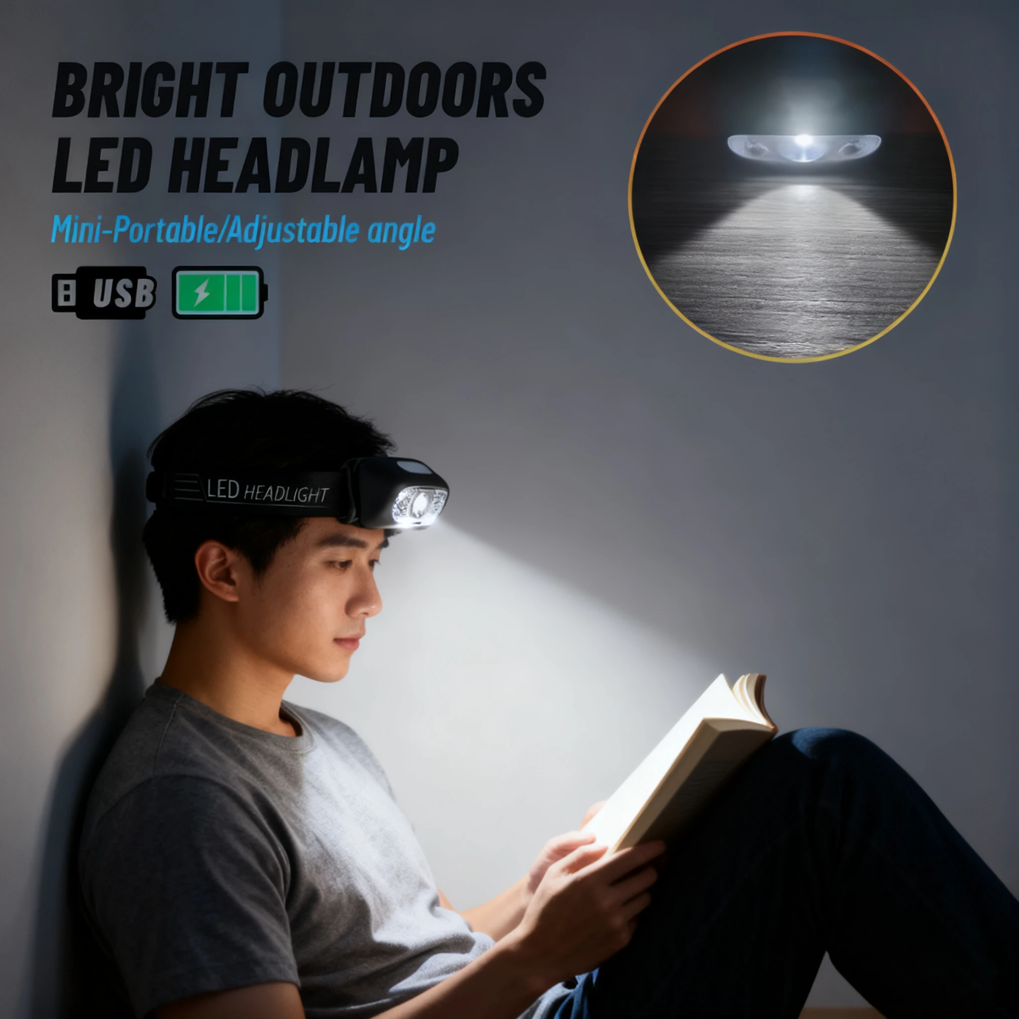 Rechargeable Headlamp with Motion Sensor, Multiple Modes Headlight for Reading, Camping, Running, Hands-Free Bright LED Headlamp