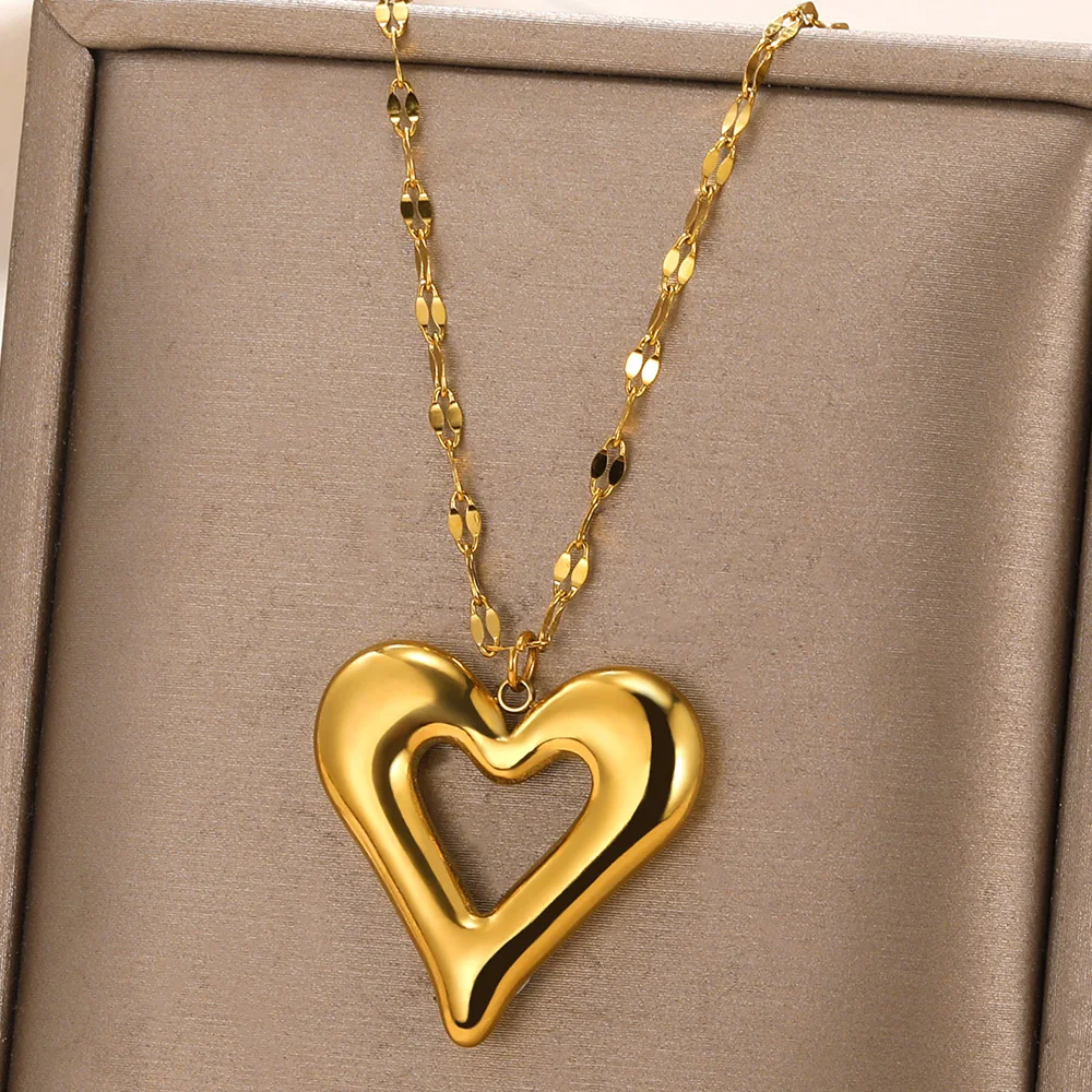 Stainless Steel Pendant Necklaces Heart Necklace For Women Gold Color Chain Accessory Jewelry Anniversary Gift New  Accesorios