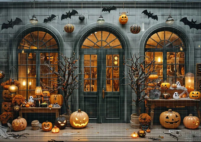 خلفية تصوير من Mehofond للهالوين، متجر اليقطين المخيف، خدعة أو علاج، صورة عيد ميلاد للأطفال، خلفية ديكور لاستوديو الصور