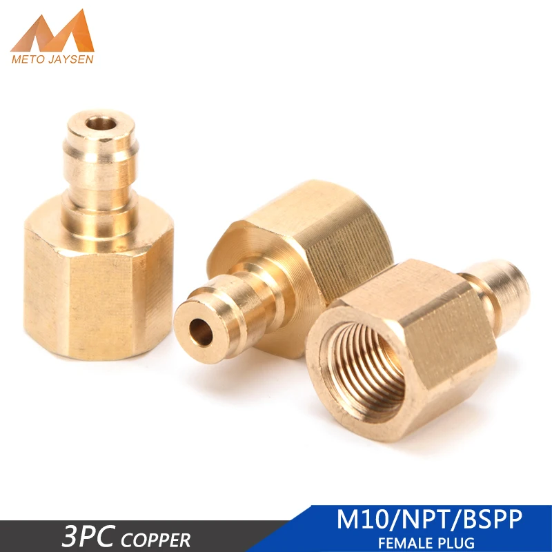 

3pcs M10x1 Thread Copper Quick Coupler Connector Fittings1/8BSPP Air Refilling Adapter 1/8NPT 8MM Quick Plug Socket Air Pumps