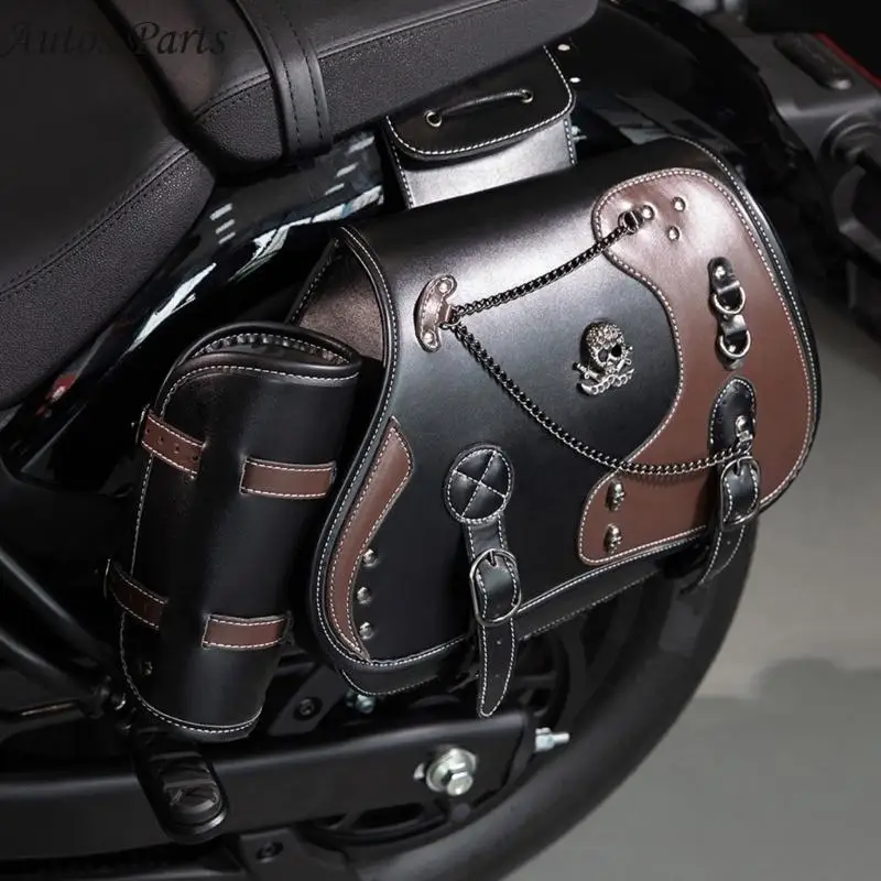 

57BA 1 Pair Travel Luggage Storage Bag Saddlebag Motorbike Accessories Tool Bag Retro Punk Saddlebag PU Side Bag