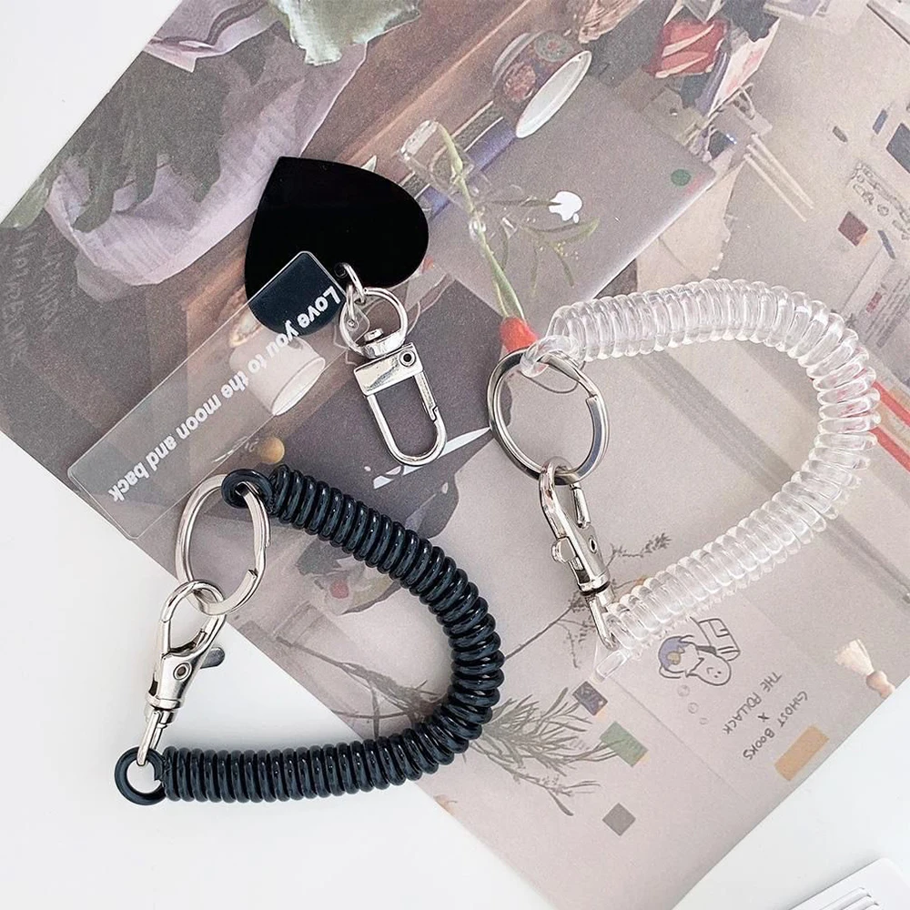 Telescopic Spring Spiral Elastic Spring Rope Keychain Key Ring Metal Carabiner For Outdoor Anti Lost Phone Key Cord Clasp Hook view 2