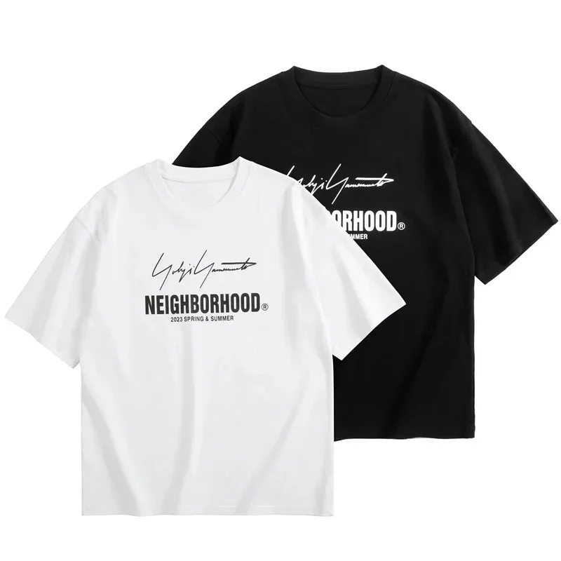 Classic Black White NEIGHBORHOOD Short-sleeved T-shirt Pop Japanese Harajuku T Shirt Signature Slogan Loose Top NBHD T Shirts