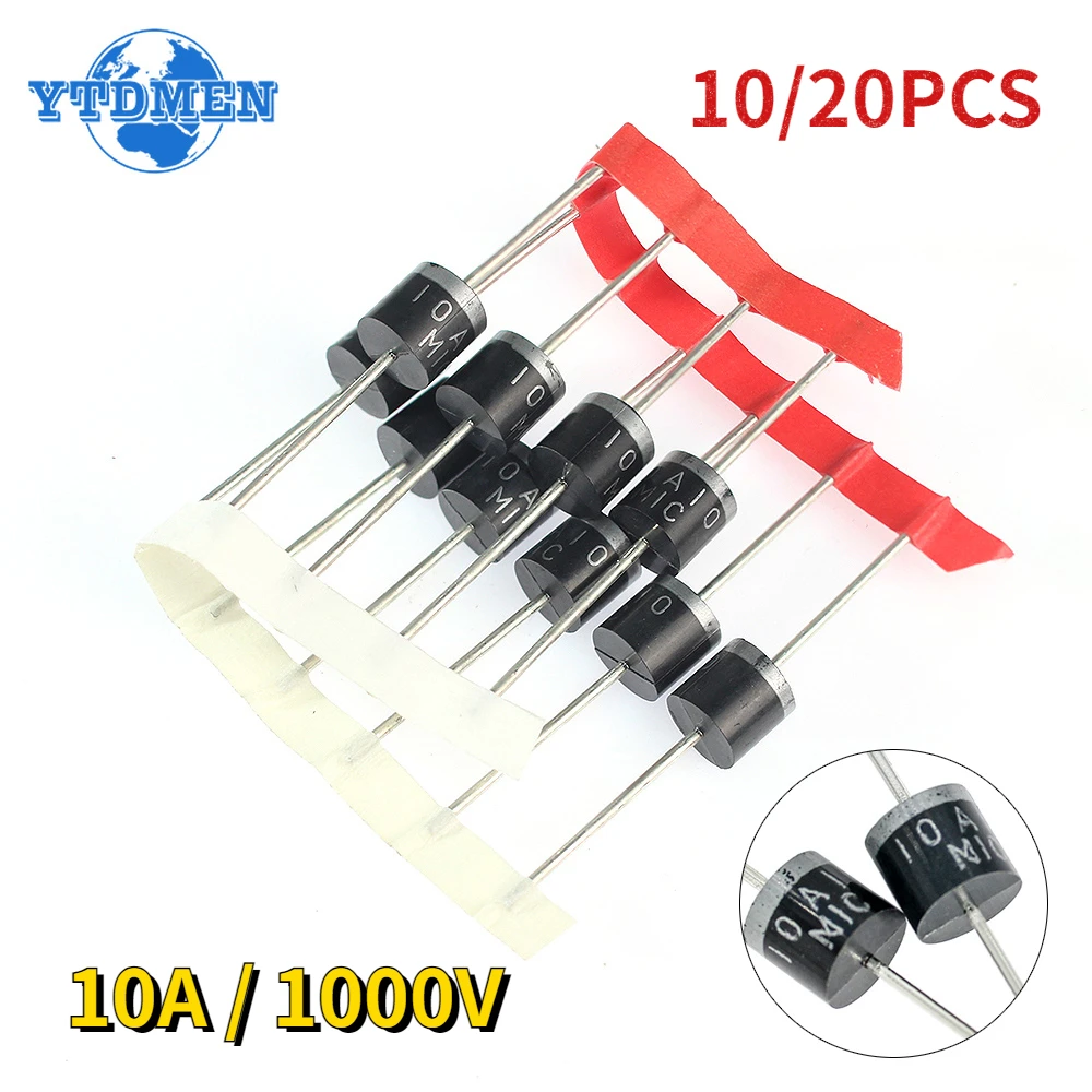 10/20pcs 10A10 Diodes 10A 1000V DO-27 Electrical Axial Rectifier Diodes Kit