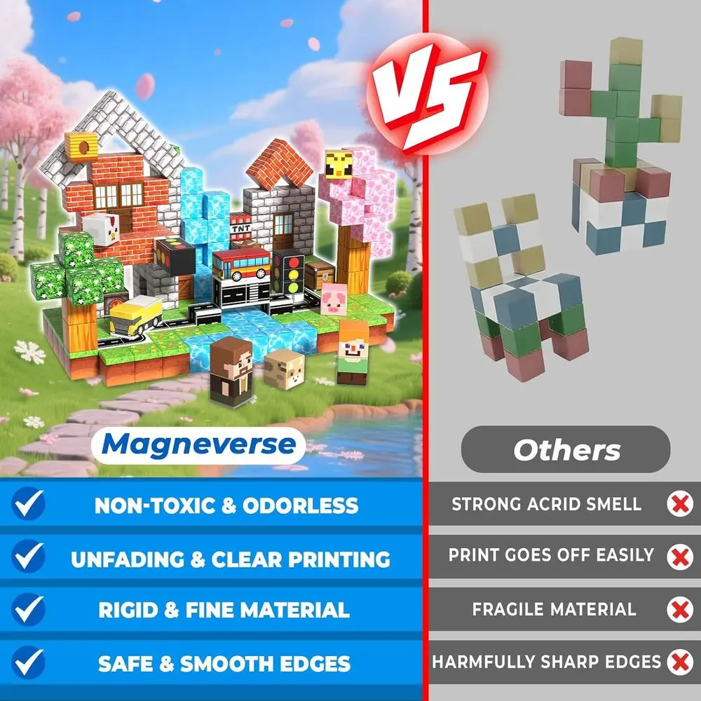 مكعبات بناء مغناطيسية بموضوع الغابة مقاس 0.8 بوصة - 200 قطعة ألعاب جذعية للأطفال، مثالية للأعمار من 3 سنوات فما فوق، رائعة للمدرسة وهدية عيد الميلاد