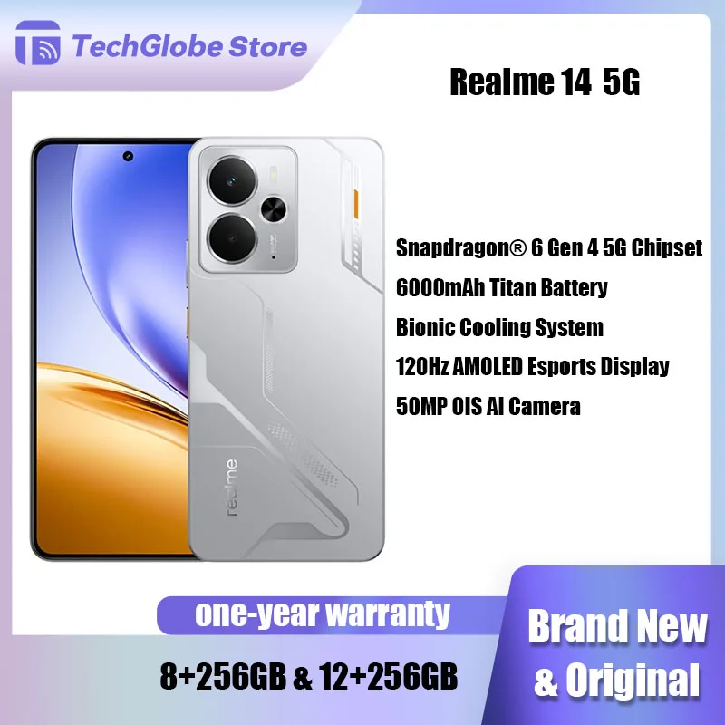 realme 14 5G Smartphone Snapdragon 6 Gen 4 Chipset 120Hz 6.67inch AMOLED Display 6000mAh Battery NFC Google Play Cell phone