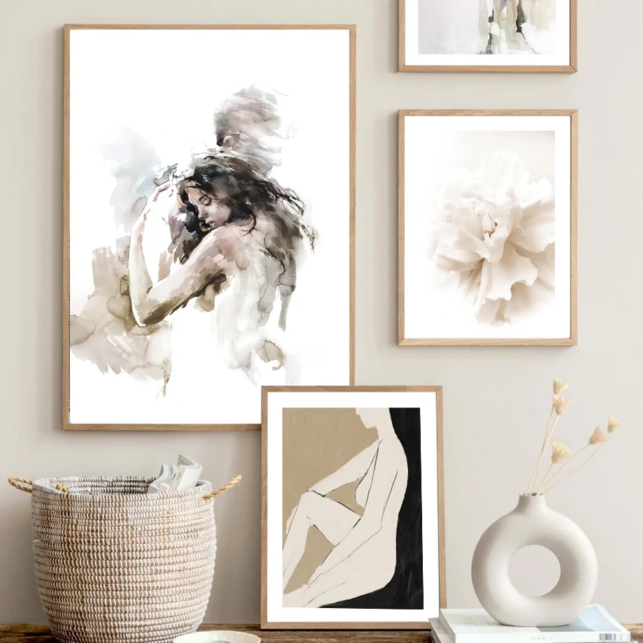 

landscape Abstract Posters And Prints Lines Couple Hug Kiss White Flower Wall Art Canvas Painting Living Room Home Decor